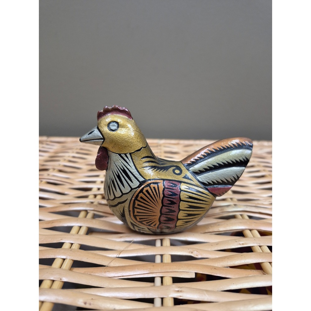 Vintage Hand Painted Carved Wood Chicken Figurine Folk Art Hen Farmhouse Decor